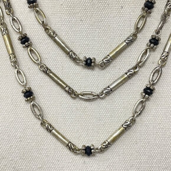 Avon Triple Strand Silver Tone Necklace with Black Bead Accents Vintage 90's - Picture 2 of 9